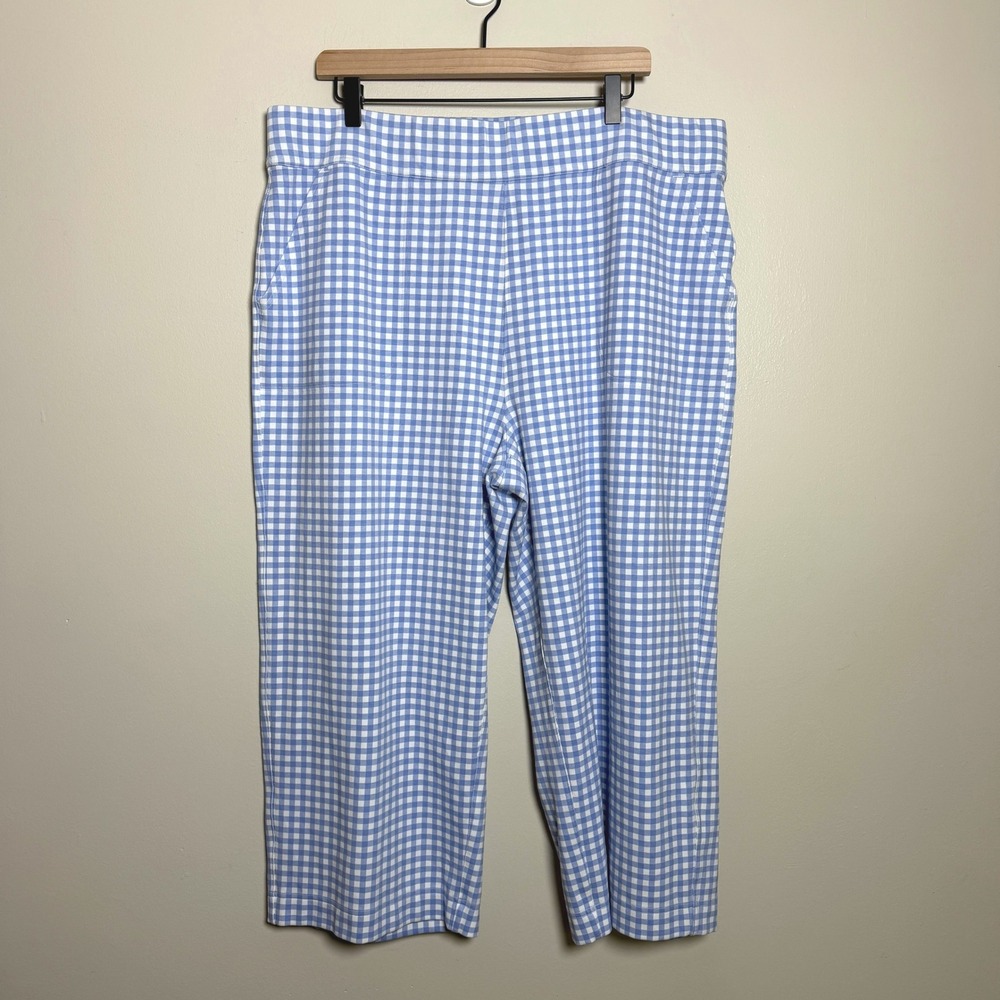Duluth Trading Co Womens Cotton Capri XXL Regular Blue Gingham Noga Naturale